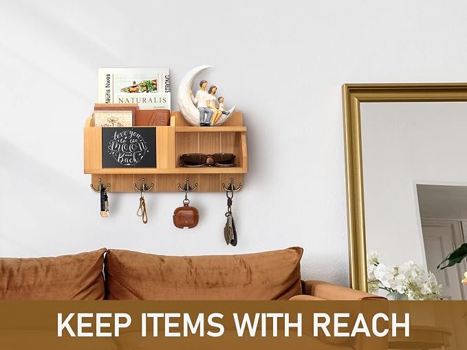 Rebee Vision Key Holder Wall Mount with Chalkboard for Home Decor, Yellow | Key Holder for Wall, 4 Key Hooks, Floating Shelf, Mail Organizer, Home Decor, Apartment Essentials for Home Improvement