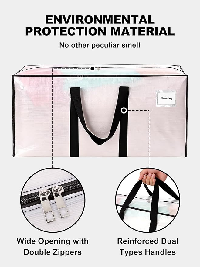 HOMESURE Supports 200lbs Heavy Duty Moving Bags - Strong Zipper & Wrap-Around Handles - Water-Resistant Storage Totes, Durable Alternative to Moving Boxes - 40 Pack - Semi-Transparent