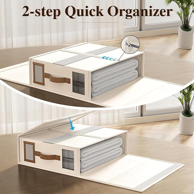 6 Pack Foldable Bed Sheets Set Organizers and Storage(King & Queen Size),Linen Fabric Closet Organizers with Window,Folding Bedding Storage Box for Bedsheets and Pillow Cube Organizer-Beige