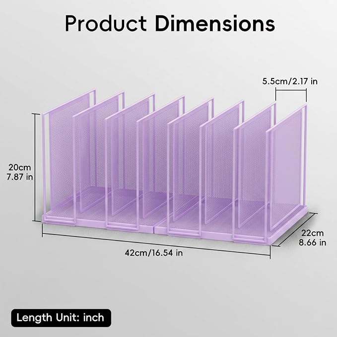 File Organizer for Desk, 7-Section Vertical File Sorter, Paper Holder Organizer Standing Metal File Folder for Office Home Classroom, Purple