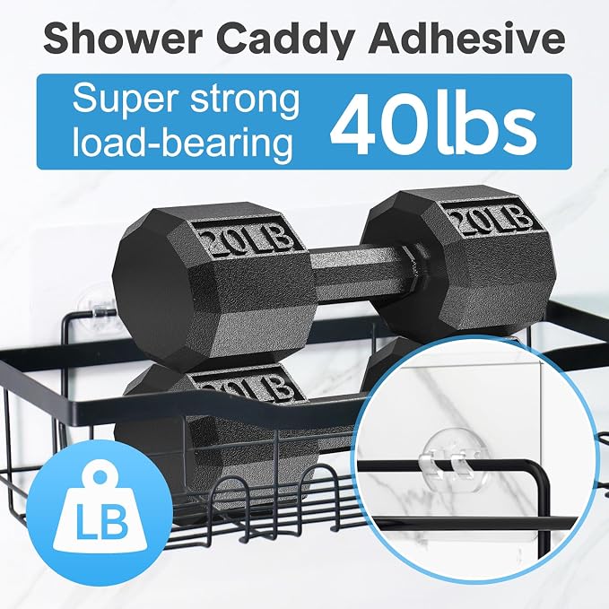 4 Pack Shower Caddy Adhesive Replacement, Strong Adhesive Hooks for Shelf, Waterproof Shower Adhesive Strips, No Drilling, for Bathroom Storage Shelves and Kitchen Racks