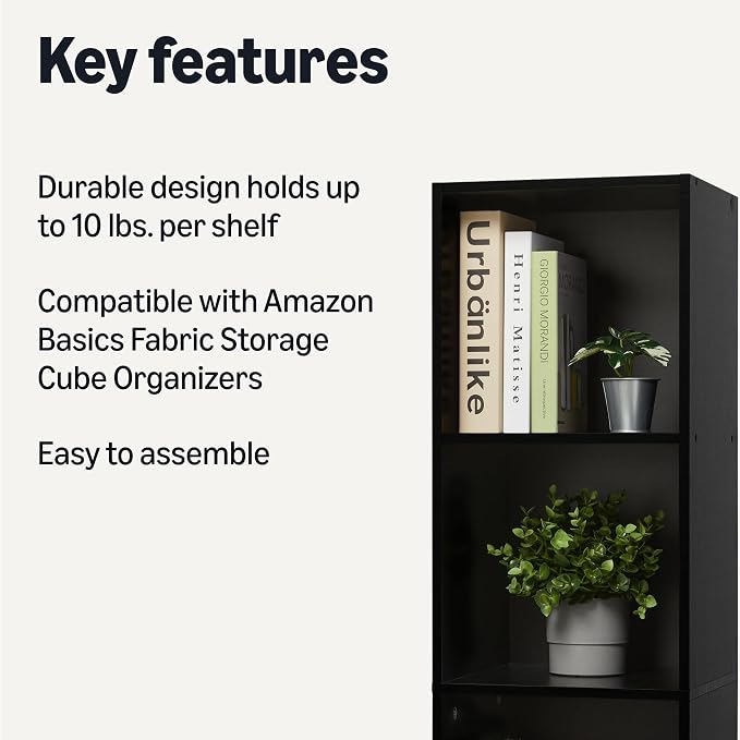 Amazon Basics 5-Cube Bookcase Compatible with Fabric Storage Cube Organizers, Black | Compatible with Fabric Storage Cube Organizers