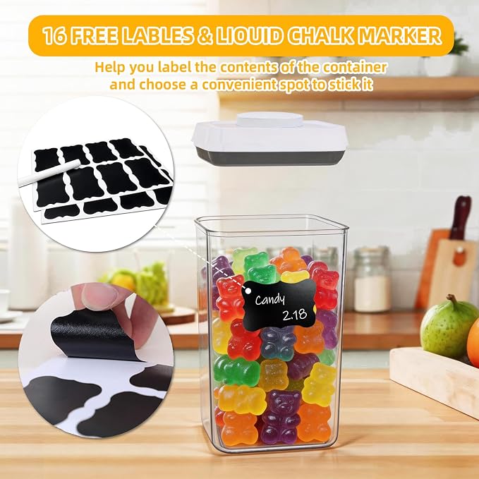 Pop Push Button Airtight Food Storage Containers 3 Pack (1.8Qt) | BPA-Free Stackable Rectangular Canisters for Coffee Beans, Snacks, Cereal, Grains, Dry Food