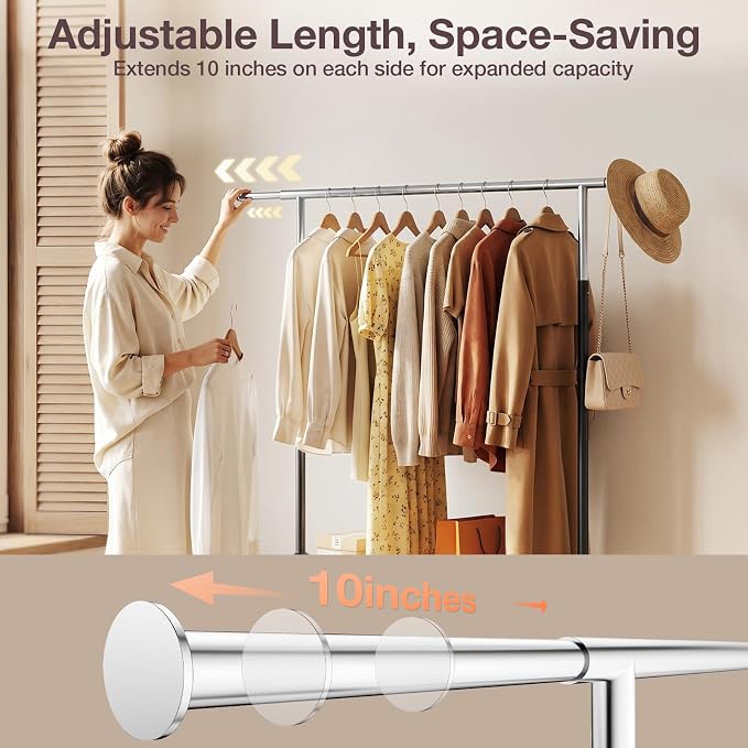 Heavy Duty Clothes Rack, Rolling Clothing Rack Load 650 LBS for Hanging Clothes with 2 Sturdy Shelves, Metal Garment Rack with Wheels for Bedroom, Retail Store, Silver-Black, Large