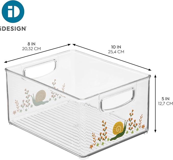 iDesign Bathroom Organizer Bin, Clear/Snail | Decorative Print, Stackable, Plastic Storage Basket, For Makeup & Vanity Organization