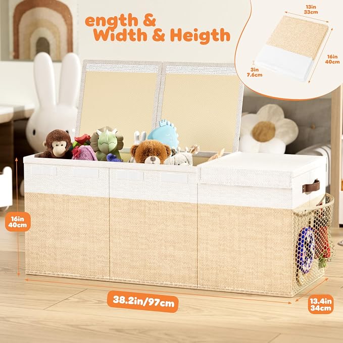 Dayacoco Extra Large Toy Box, Collapsible Storage, Kids, Beige | Collapsible & Sturdy. For Kids, Boys & Girls. Organizes Toys, Books & Blankets. Ideal For Playroom, Nursery & Bedroom.