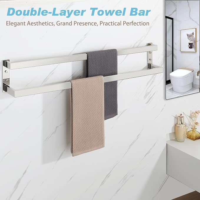 Alise Double Towel Bar, 32" Double Towel Racks for Bathroom,Polished Chrome | Bathroom Towel Rack Wall Mounted, 3.54" Wide Faster Drying, Ladder Design, SUS304 Stainless Steel