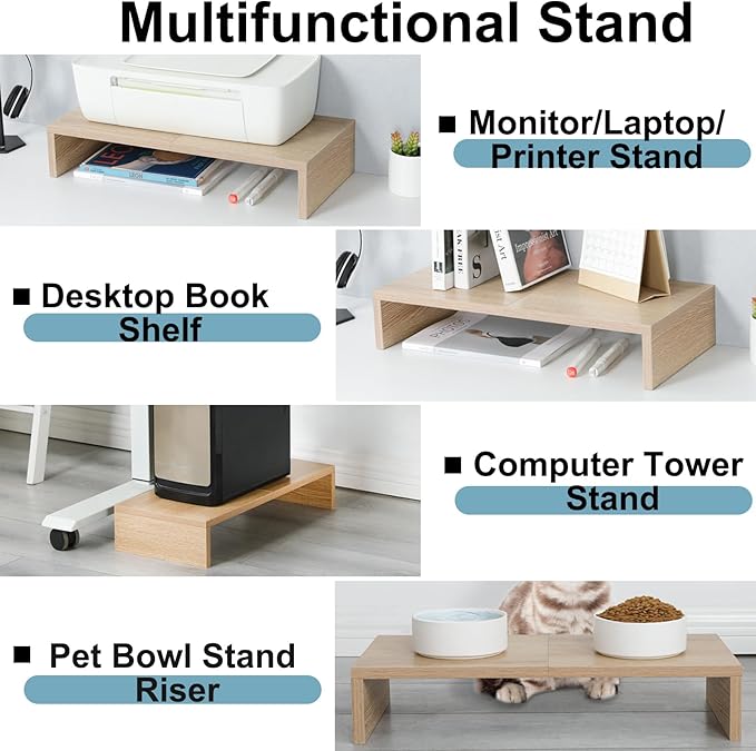 TEAMIX 2-Pack Monitor Stand Riser 20 inch, Wood Desk Computer Shelf, Maple | For 2 Monitors, Laptop, Printer, TV, PC, Keyboard Storage, Space-Saving, Ergonomic, Organizer for Home Office Gaming Vanity