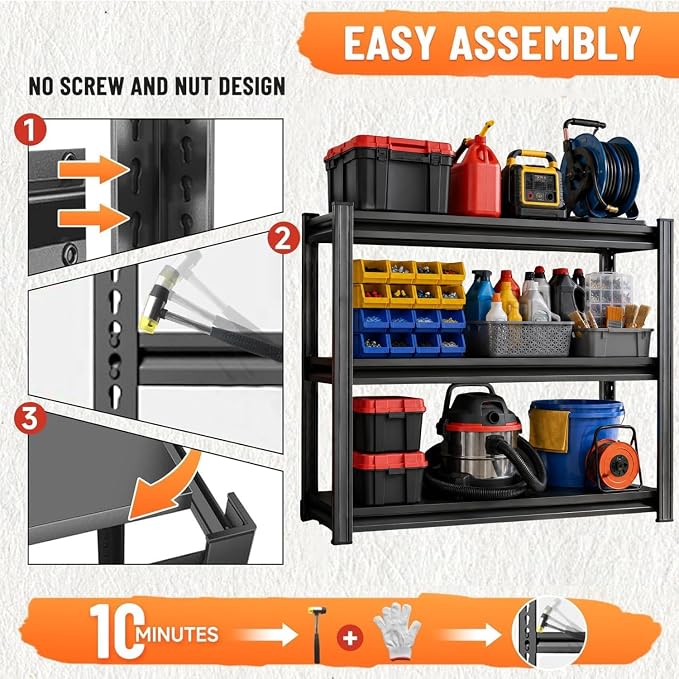 Garage Shelving, Heavy Duty Storage Shelves, Adjustable Boltless Units | Metal Shelving with Double Layer Posts, Industrial Steel Shelving for Garage Basement Warehouse Kitchen, Black, 31H*31W*14D