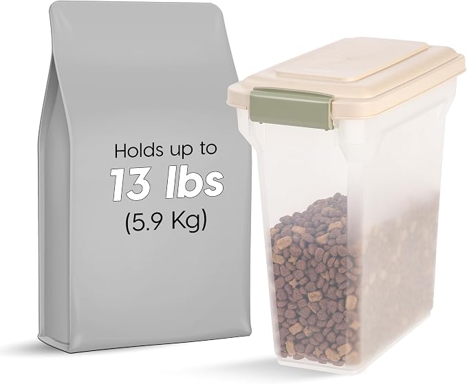 IRIS USA Dog Food Storage Container, Up to 13 lbs, Almond, Made in USA | BPA-Free, Airtight Seal, Best for Cat Food, Bird Seed, Chicken Feed, Pet Toys, Treats, Pellets