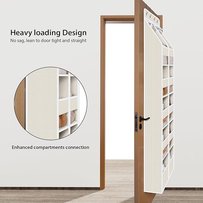 Univivi Upgraded Over the Door Organizer for Baby Nursery, Beige, 6-Shelf | Fabric Behind Door Storage with Clear Window Deep Pockets, Over Door Hanging Organizer for Baby Essential, Bedroom, and Dorm