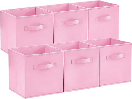 Lifewit Storage Cubes, Foldable Decorative Fabric Storage Baskets for Organizing Home Organizers with Handles for Shelves, Closet, 11 Inch Bins, 18L Pink, 6 Packs