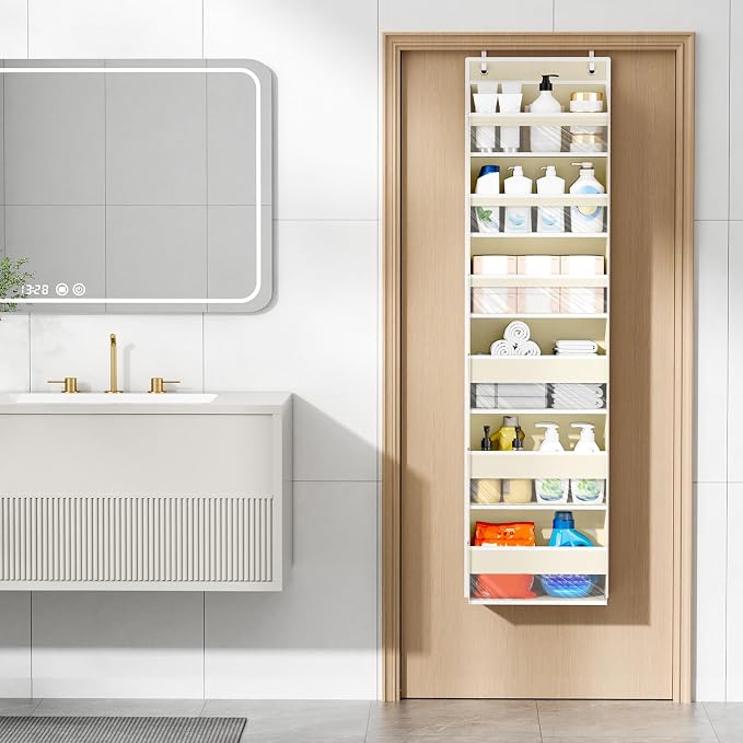 Over The Door Organizer, 6 Tiers Behind The Door Storage Hanging Shelves | Heavy Duty Hanging Organizer Storage with Large Capacity Pockets for Closet Wall Bathroom Bedroom Nursery Pantry, 1 Beige