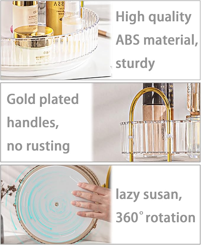 shuang qing Rotating Makeup Organizer for Vanity, Large Capacity Skincare Perfume Storage, Bathroom Counter Organizer, 360 Spinning Cosmetic Dresser Countertop Organizers (Clear, 3 Tier)