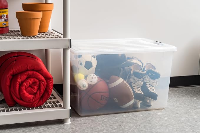 IRIS USA 132 Qt Stackable Storage Bins with Lids, Clear | High-capacity clear design is ideal for blankets, comforters and oversized household items, Stackable and nestable