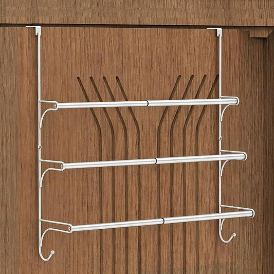 Auledio Adjustable Over The Door Triple Towel Rack with Hooks,Silver