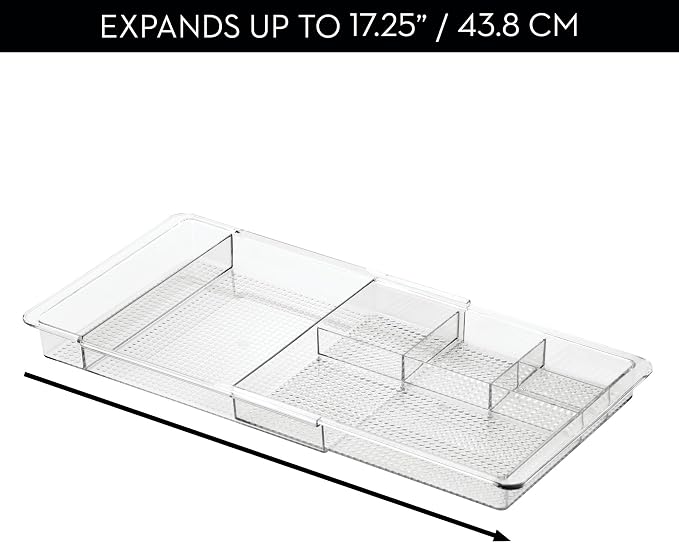 iDesign Expandable Makeup Drawer Organizer, Shallow Tray for Bathroom or Vanity Storage - Clear