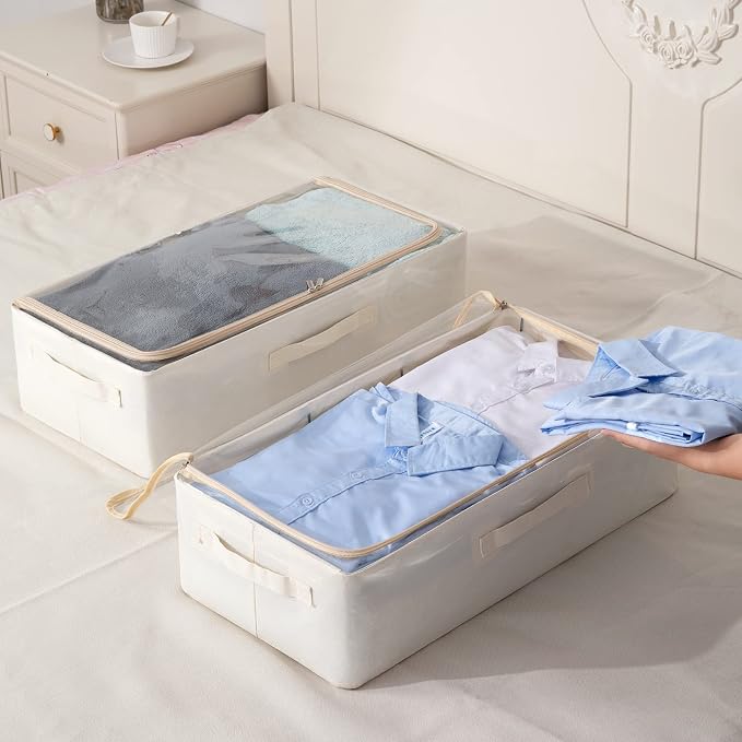 Under Bed Storage Bins Frame Storage Box Oxford Fabric Sturdy Underbed Container Foldable Stackable Large Capacity Clothes Organizer