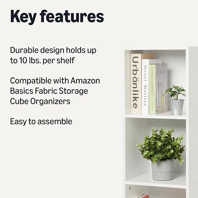 Amazon Basics 5-Cube Bookcase Compatible with Fabric Storage Cube Organizers, White | Compatible with Fabric Storage Cube Organizers