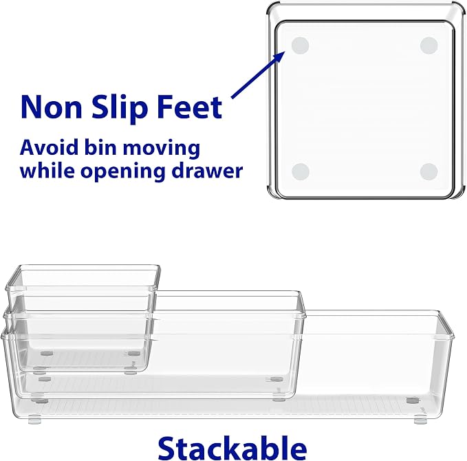 Simple Houseware Clear Desk Drawer Organizer, Assorted Sizes, 6 Packs | For Desk, Office, Bathroom, Makeup, and Craft Storage
