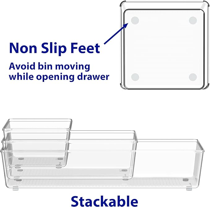 Simple Houseware 30 PCS Clear Plastic Drawer Organizers Set, 5-Size | for Makeup, Bathroom, Bedroom and Office