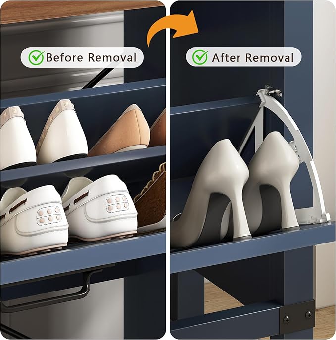 Fluted Shoe Cabinet Storage with 2 Flip Drawers for Entryway, Hallway | Narrow Shoe Rack Freestanding Shoe Organizer with Legs for Entryway，Hallway, Blue