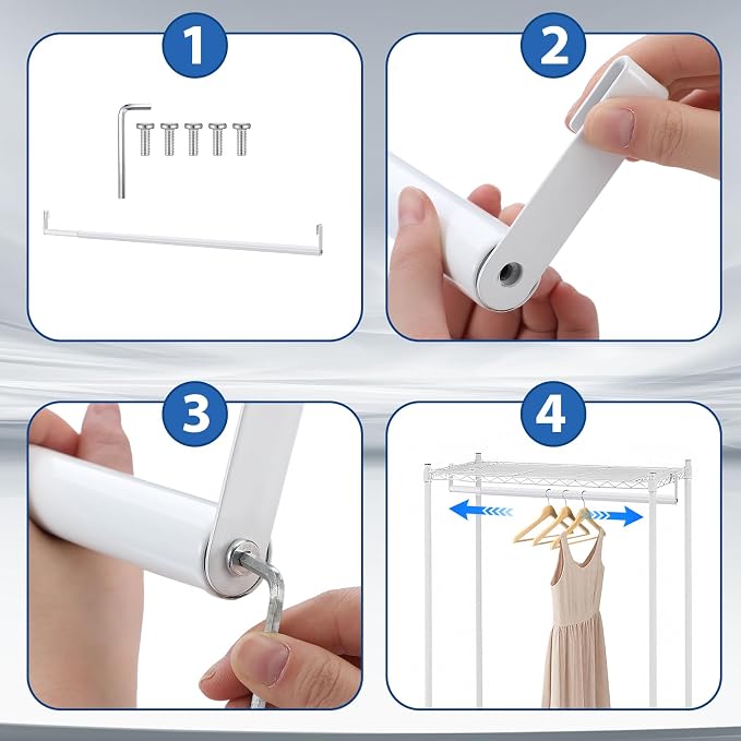 Expandable Closet Rod for Wire Shelf Hanging Clothes Adjustable Heavy Duty Closet Hanging Rod Extender Heavy Duty Hanger Bar Metal Poles for Wardrobes Hanger, 1 Pack (24-41 Inch,White)
