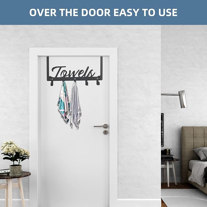 Azmoncy 2 Pack Over The Door Hooks, Heavy Duty Over Door Towel Hanger with 10 Coat Hooks for Bedroom, Bathroom, Kitchen Towels, Bags, Hats