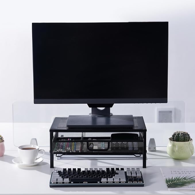 Metal Computer Stand for Desk,Monitor Riser with Drawer ,Desktop Stand for Laptop,Printer and Monitor,Black