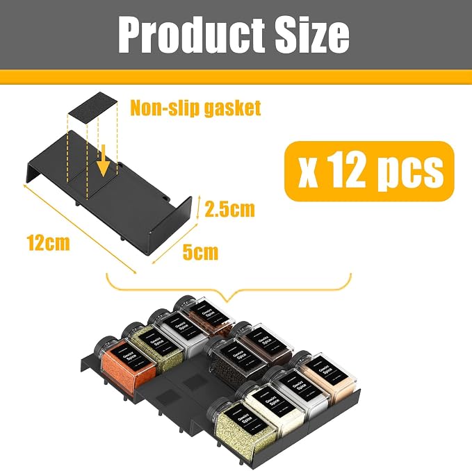 Famhap Spice Drawer Organizer Expandable 12 PCS | Fits 2"-24" Wide Drawer, Interlocking Design, Platz Sparen,Sturdy Plastic, for Kitchen Drawers Spice Jars