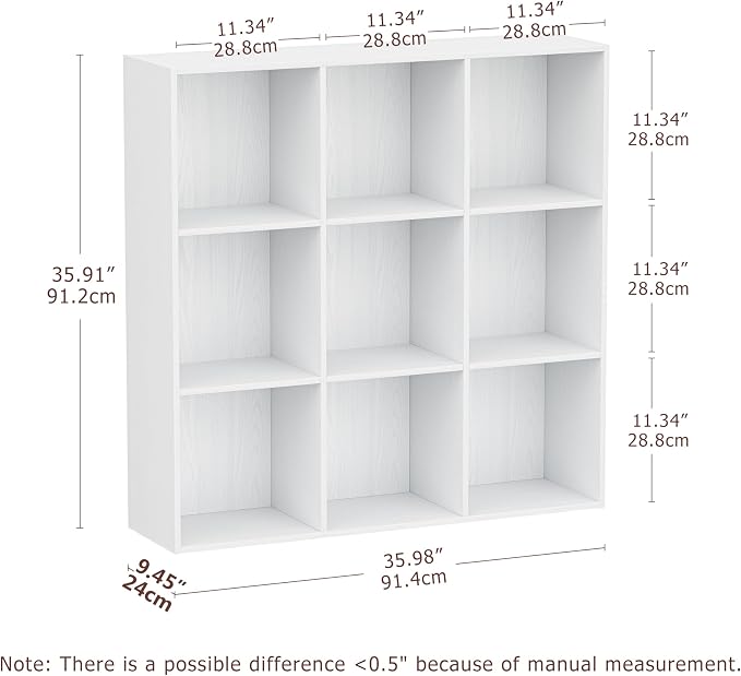 9 Cube Storage Organizer, Wooden Cube Shelves with Closed Back Panel, Reversible Bookcase, Cubes Closet Organizer for Home, Living Room, Kids Room, Office, Bedroom, Study, Hallway