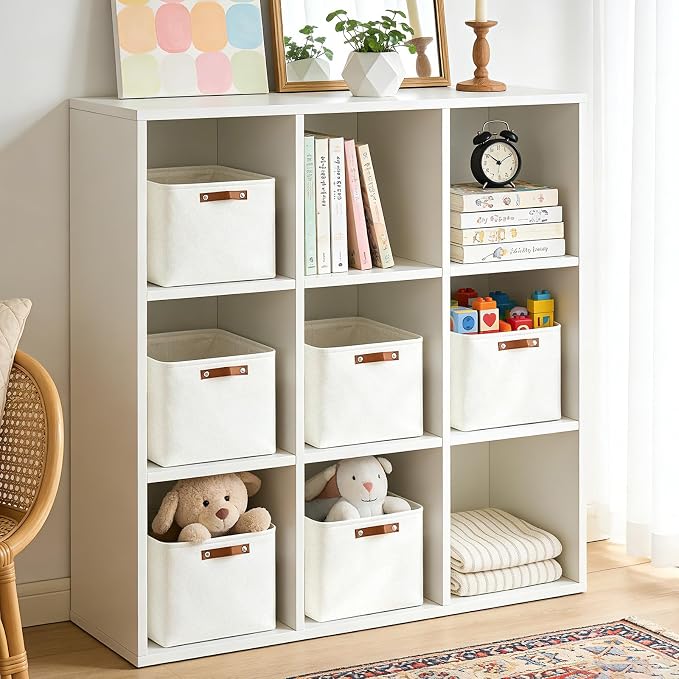 Bagnizer Collapsible Fabric Storage Cubes 11x11 Cube Storage Bins, 4 Pack Closet Baskets Box with Handles for Organizing, Shelf, Toys, Clothes, Home, Office, Nursery (White)