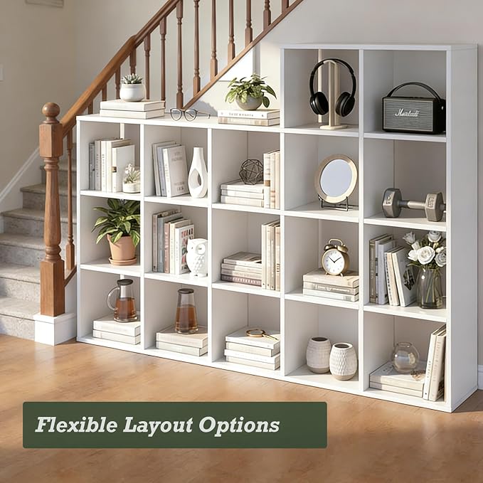 9 Cube Storage Organizer, Reversible Bookcase Shelf | Open Cube Bookshelf, Large Modern Storage for Living Room, Bedroom & Office, White