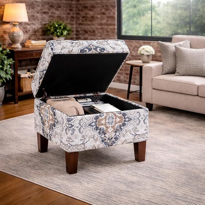 Spatial Order 22" Dinah Collection Storage Ottoman - Antiqued Ebony Cream