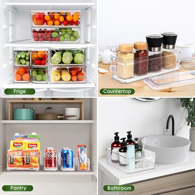 ZIJUND 6 Packs Fridge Organizers and Storage, Refrigerator Organizer Bins | Stackable BPA-Free Refrigerator Organizers and Storage Containers for Fruit, Vegetable, Food, Drinks, Cereals, Clear