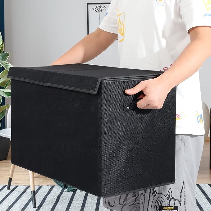 122L Large Toy Box Chest Storage with Lid, Collapsible Kids Toy Storage | Toy Chest with with Removable Divider for Kids, Boys, Girls, Nursery, Living Room, Bedroom, 26"x17" x17" (Linen Black)