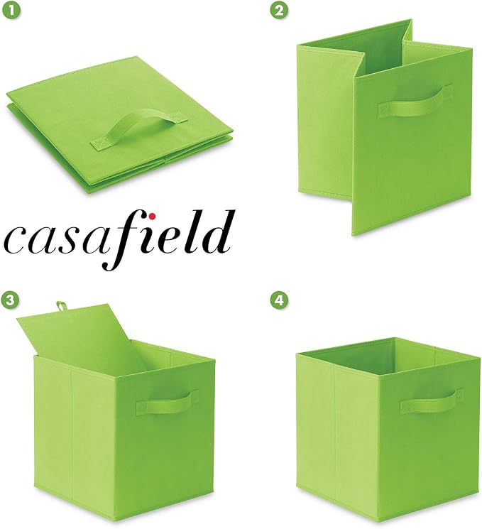 Casafield Set of 6 Collapsible Fabric Cube Storage Bins, Lime Green - 11" Foldable Cloth Baskets for Shelves, Cubby Organizers & More