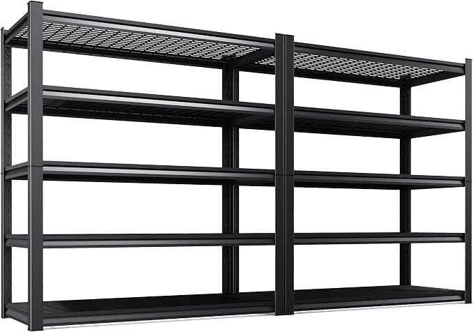 Set of 2 Heavy Duty Garage Shelving 5T Storage Shelves, Adjustable Metal Shelving Unit, Utility Garage Organizer Shelf for Basement, Pantry, Warehouse, Supermarket, 45.6" Wx17.7 Dx71.2 H