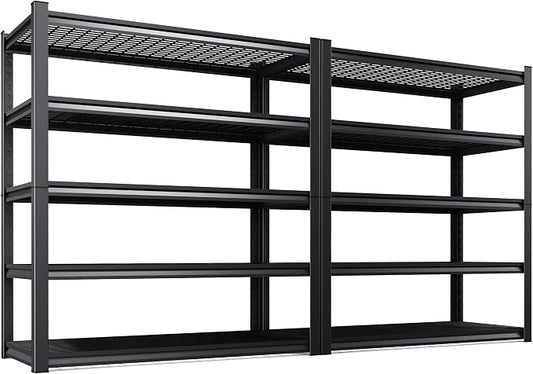 Set of 2 Heavy Duty Garage Shelving 5T Storage Shelves, Adjustable Metal Shelving Unit, Utility Garage Organizer Shelf for Basement, Pantry, Warehouse, Supermarket, 45.6" Wx17.7 Dx71.2 H