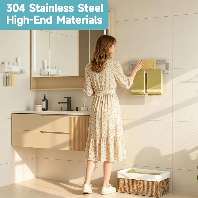 Alise Double Towel Bar, 20" Double Towel Racks for Bathroom, Brushed Nickel | SUS304 Stainless Steel Bathroom Towel Rack Wall Mounted, 3.54" Wide Towel Holder Quick Drying, Ladder Design