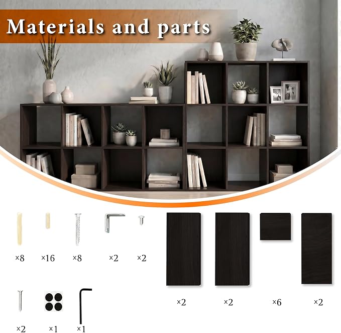 WannabeMyself【Sturdy Build&Easy Assembly】9 Cube Storage Organizer with Anti-Tipping Kits,Reversible Open Back Book Shelf, Bookcase for Living Room,Bedroom,Entrance Hall,Office,35.8×11.4×35.9,Chocolate
