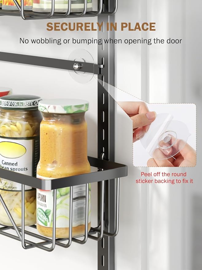 Delamu Adjustable Over the Door Pantry Organizer, 9-Tier Metal Pantry Organization and Storage for Kitchen, Hanging Spice Rack Seasoning Shelves, Cabinet Door Organizer for Easy Install, 16" Black
