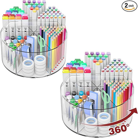 500 PCS Acrylic Pencil Holder, 360 Rotating Clear Marker Organizer, Pen Crayon Marker Caddy Organizer for Desk, Desktop Storage and Organizer for Office School Art Supplies, 2 Pack