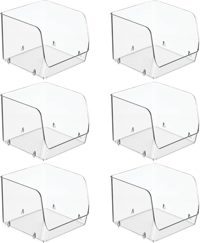 iDesign Stackable Open-Front Storage Bins, Set of 6, Clear | Kitchen and Pantry Organization