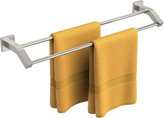 FORIOUS Double Towel Bar 30", Bathroom Towel Rack Square Brushed Nickel | Heavy Duty Towel Racks for Bathroom Bedroom, Space Saving, Rustproof, Stainless Steel Towel Holder, Total Length 32 Inch