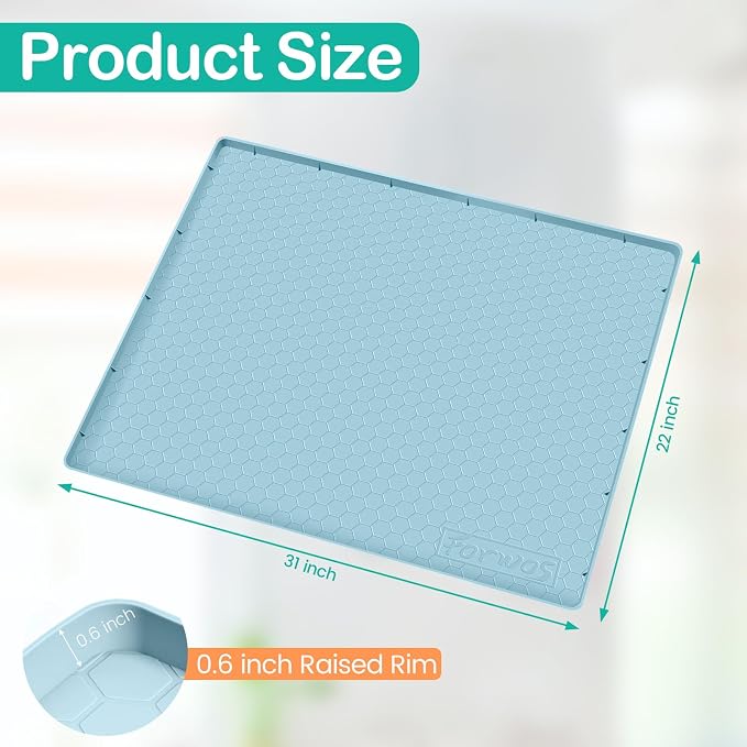 Silicone Under Sink Mat 31"x22", Waterproof Cabinet Liner, LightBlue | Shelf Liner, Cabinet Protector, Home Organizer, for Kitchen, Bathroom, Multipurpose, Leak Proof, Easy Clean, Drip Tray, Clean