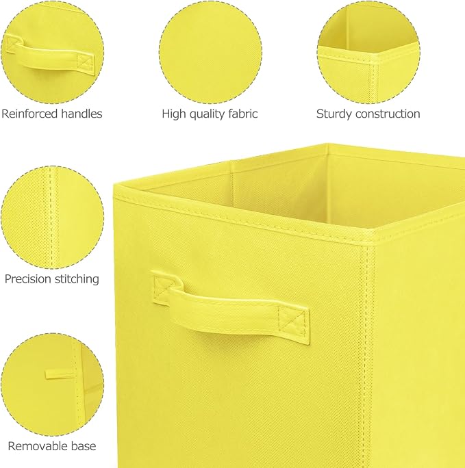 3 Pcs Storage Cubes, 10.5 Inch Collapsible Storage Bins, Fabric Foldable Bins for Organization, Durable Storage Bins for Closet, Shelves, Offices (Yellow) | [Yellow] [For Organization, Durable Storage Bins for Closet, Shelves, Offices]