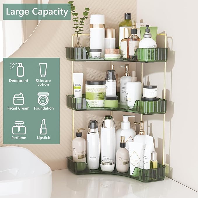 Webetop Corner Bathroom Organizer 3 Tier Makeup Countertop Shelf for Vanity | Compact Corner Design, Daily Item Storage, Easy Reach Access, Modern Appearance, Versatile Home Organization