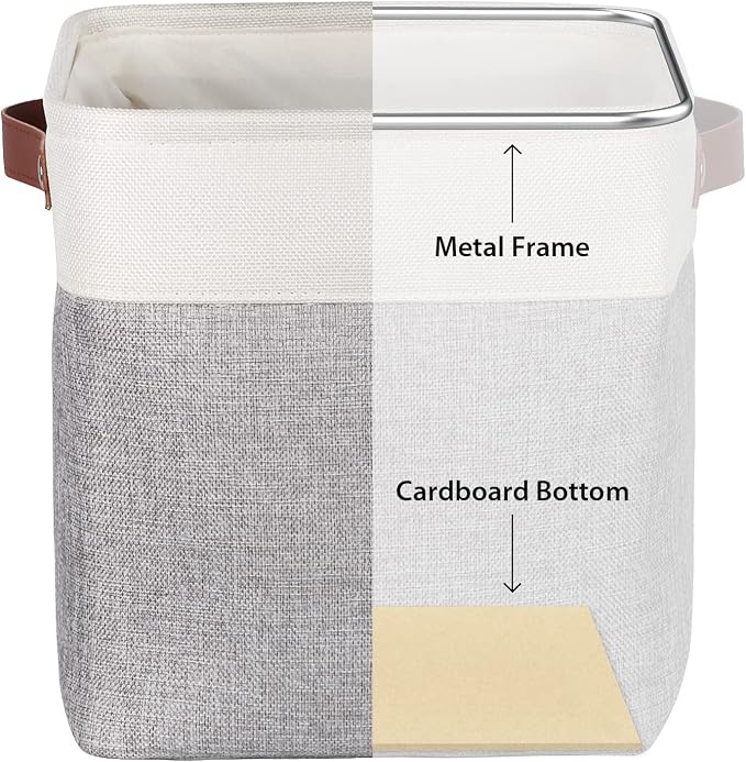 Univivi 10.5 Inch Fabric Cube Bins with Hard Bottom, 4 Pack Storage Baskets with PU Handles for Shelves Closet Foldable Storage Bins for Organizing (Gray,10.5" x 10.5" x 11") | Hard Cardboard Bottom,Metal Frame,PU Handles,Foldable,Linen Closet Baskets ...