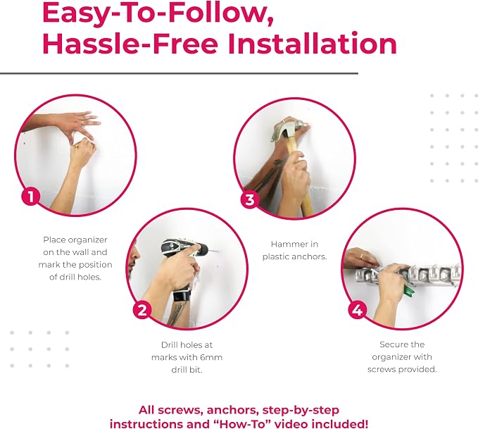 EXTRA GRIP Mop & Broom Holder Wall Mount - Wall Hanging Garden Tool & Utility Closet Organizer, Mop & Broom Hook, Broom Hanger Wall Mount, Mop Broom Organizer, Wall Mounted Broom Rack Storage (2 Pack)